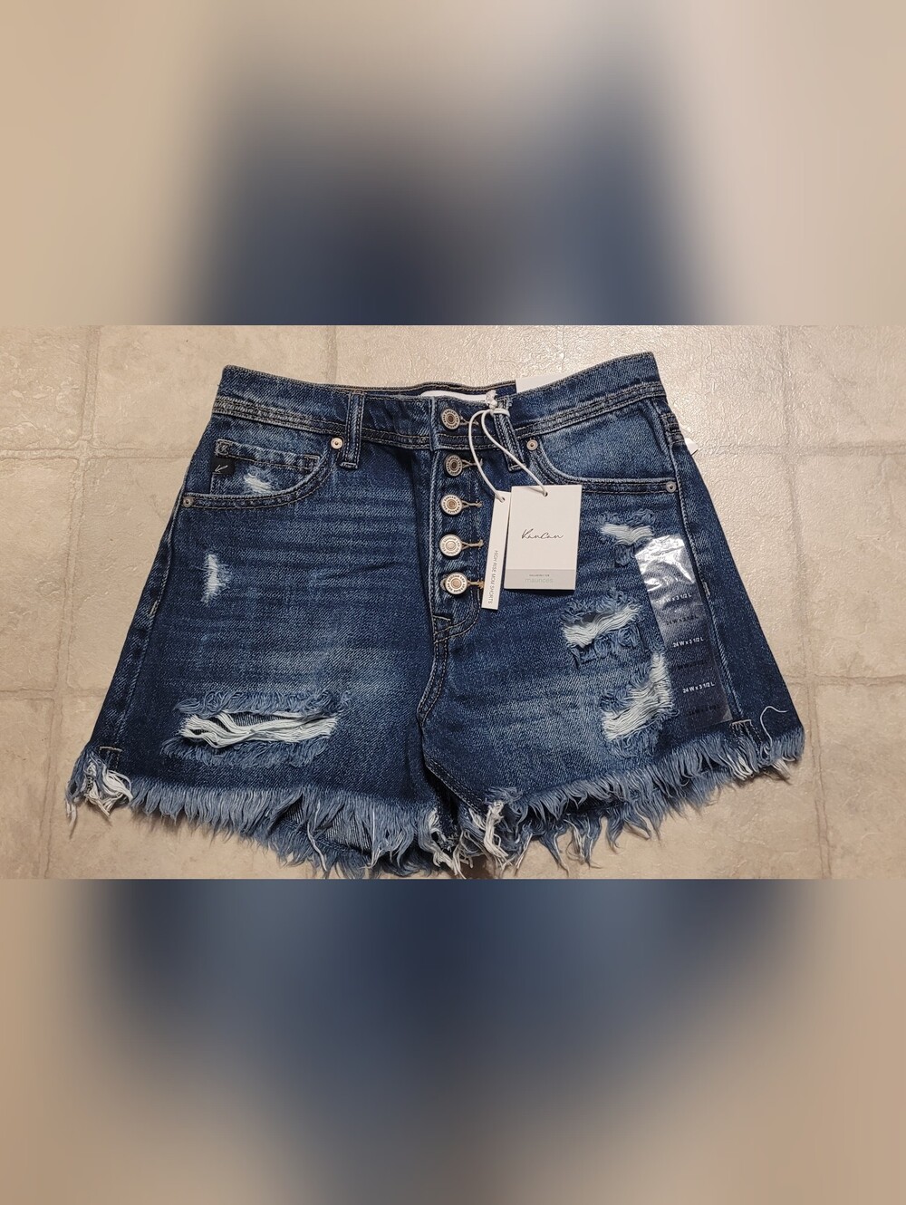 KANCAN Ivy High Rise Button Fly Mom Jean Shorts Distressed Frayed Size 24 New